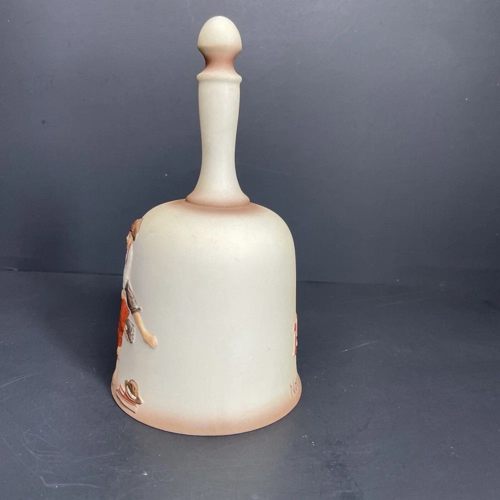 1980 Norman‎ Rockwell Porcelain Hand Bell Dave Grossman Design Boys Leapfrog Dog